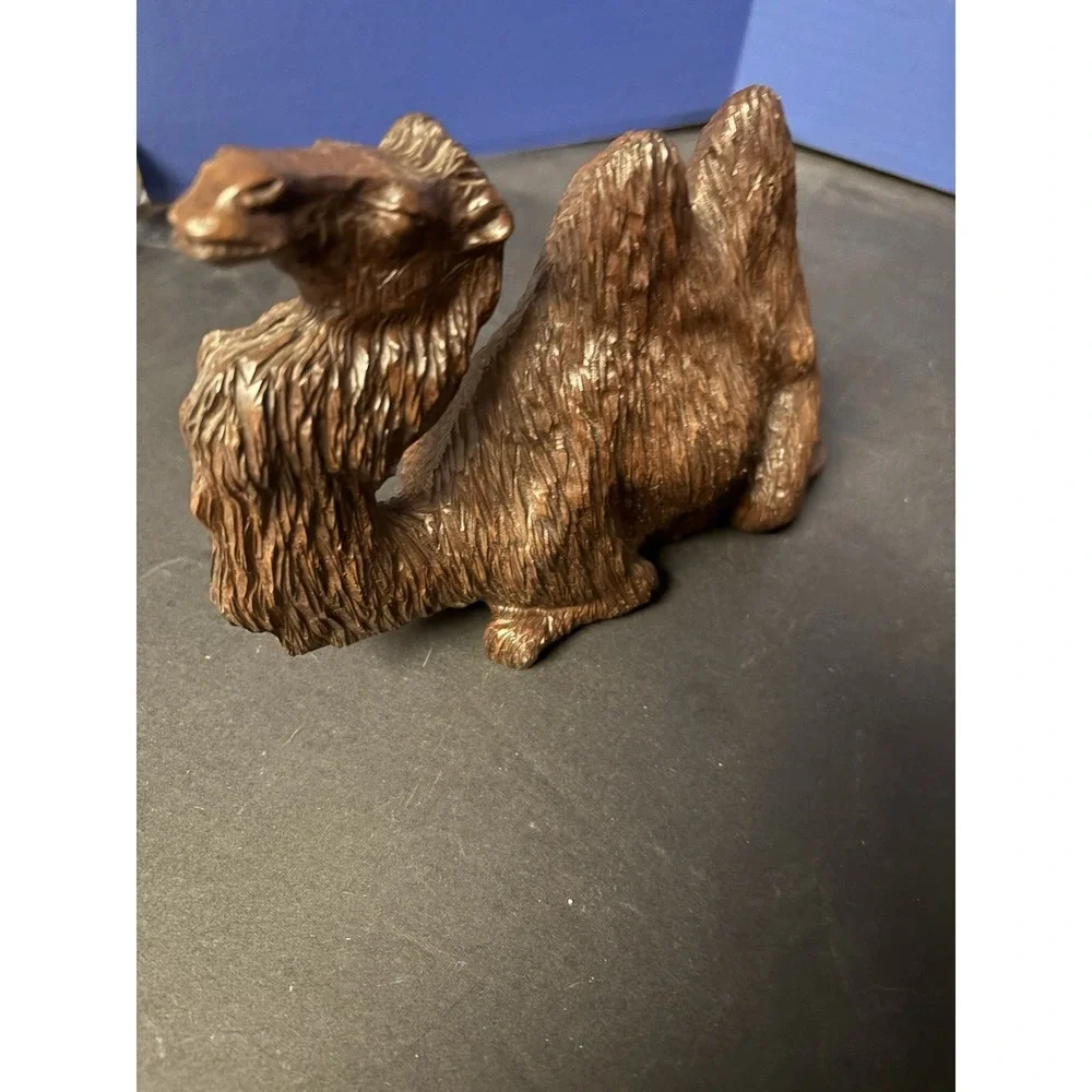 Vintage Fur Camel Figurine with Blanket & Brass Chain – Handcrafted Animal Decor